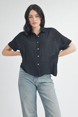 Something New Solid Button Down Top