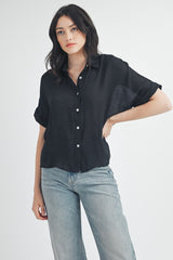 Something New Solid Button Down Top