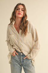 All About Me Striped Button Up Top