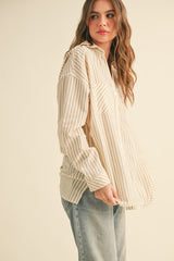 All About Me Striped Button Up Top
