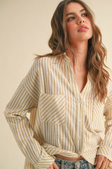 All About Me Striped Button Up Top