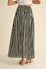 Alana Striped Button Midi Skirt
