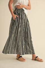 Alana Striped Button Midi Skirt