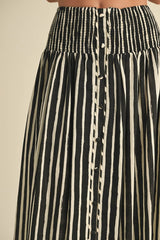 Alana Striped Button Midi Skirt