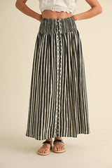 Alana Striped Button Midi Skirt