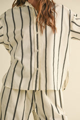Santa Barbara Striped Linen Button Up Top