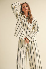Santa Barbara Striped Linen Button Up Top