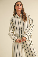 Santa Barbara Striped Linen Button Up Top