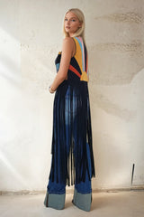 Maxi Colorblock Sunrise Faux Suede Vest