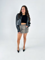 In The Distance Leopard Denim Mini Skirt