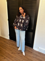 Boho Horse-Print Button-Up Blouse