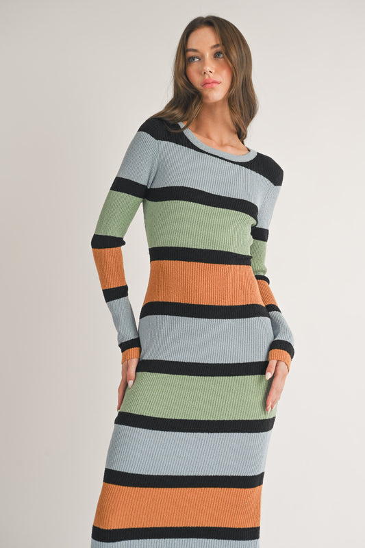Elevated Striped Long Sweater Dress