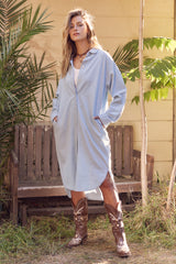 Luna Long Denim Button Up Shirt Dress