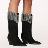 Arie Suede Rhinestone Fringe Boot