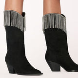 Arie Suede Rhinestone Fringe Boot