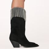 Arie Suede Rhinestone Fringe Boot