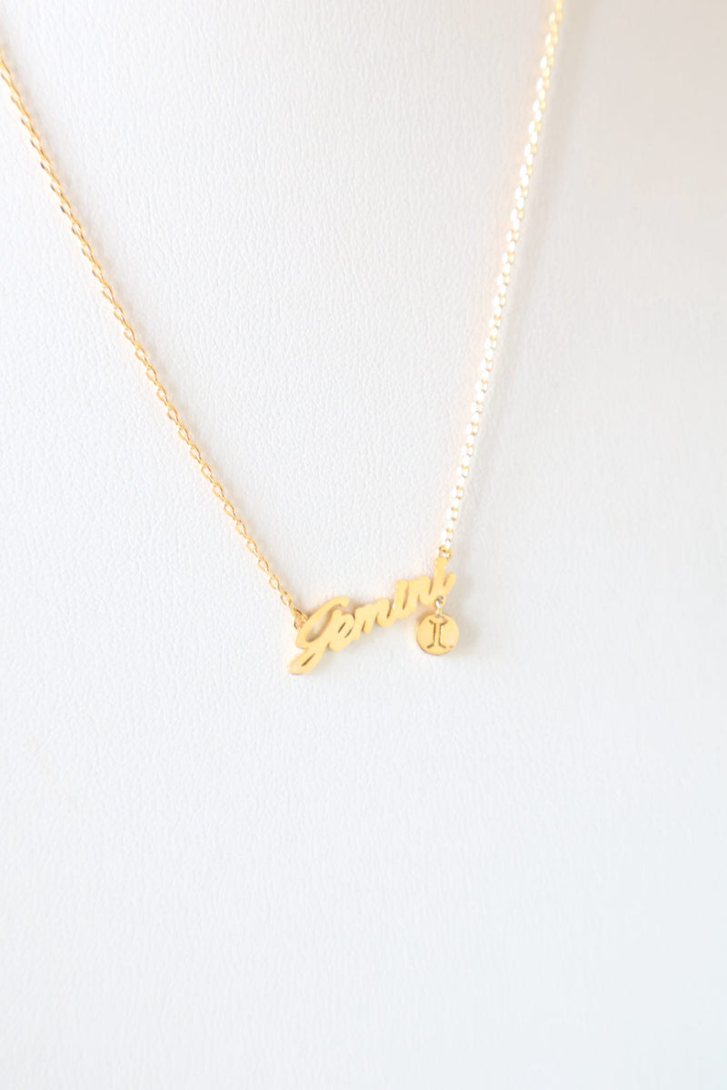 Gold Cursive Zodiac Necklace
