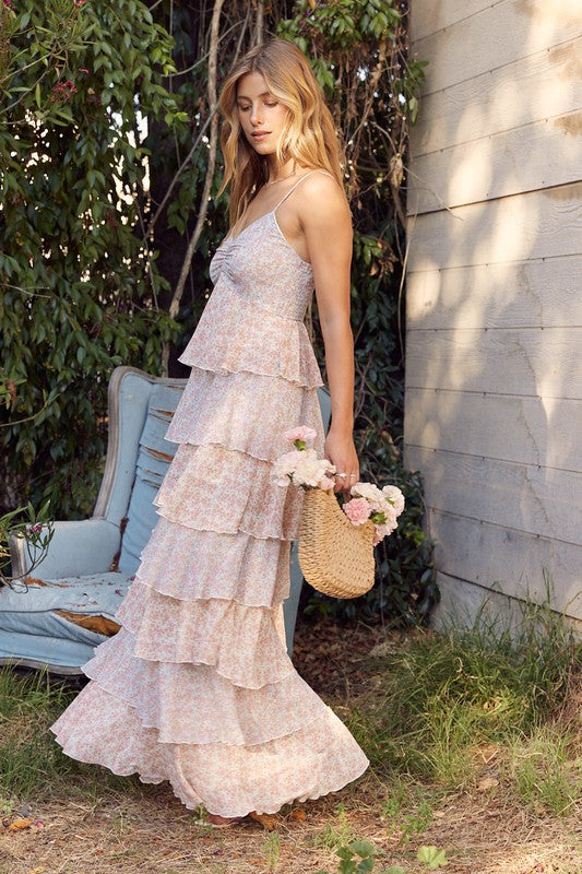 Georgina Floral Print Tiered Maxi Dress