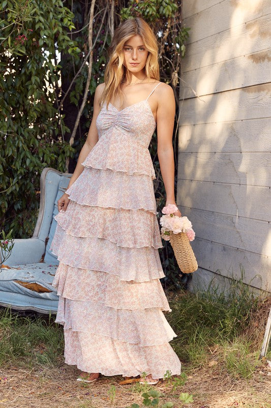 Georgina Floral Print Tiered Maxi Dress