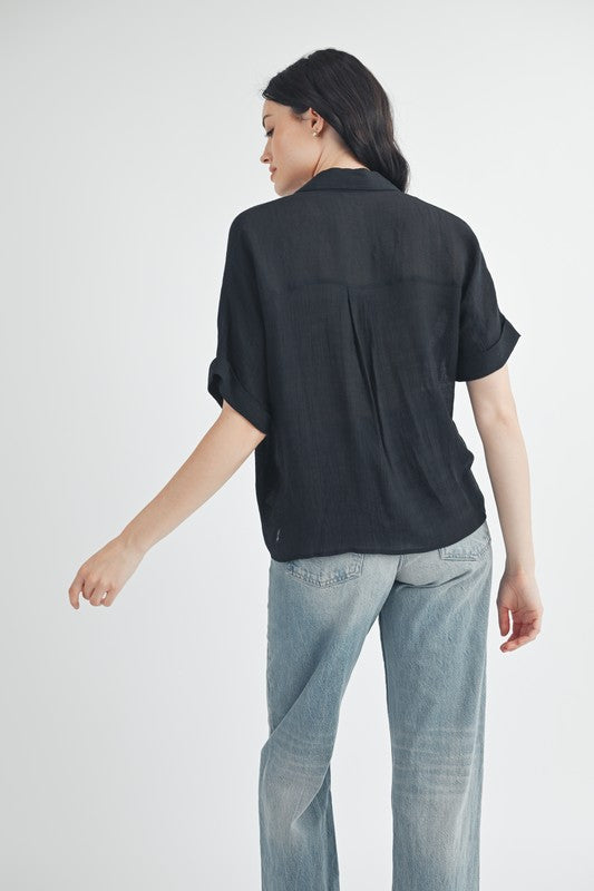 Something New Solid Button Down Top