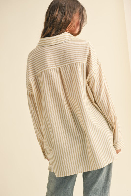 All About Me Striped Button Up Top