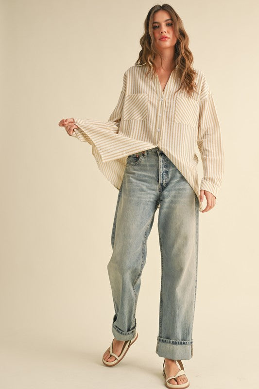 All About Me Striped Button Up Top