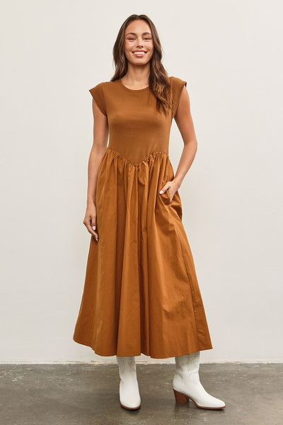 sachin and babi light blue dress ADLEY DROP WAIST MIDI DRESS in GARDEN BRUNCH BLACK