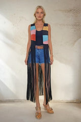Maxi Colorblock Sunrise Faux Suede Vest