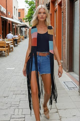 Maxi Colorblock Sunrise Faux Suede Vest