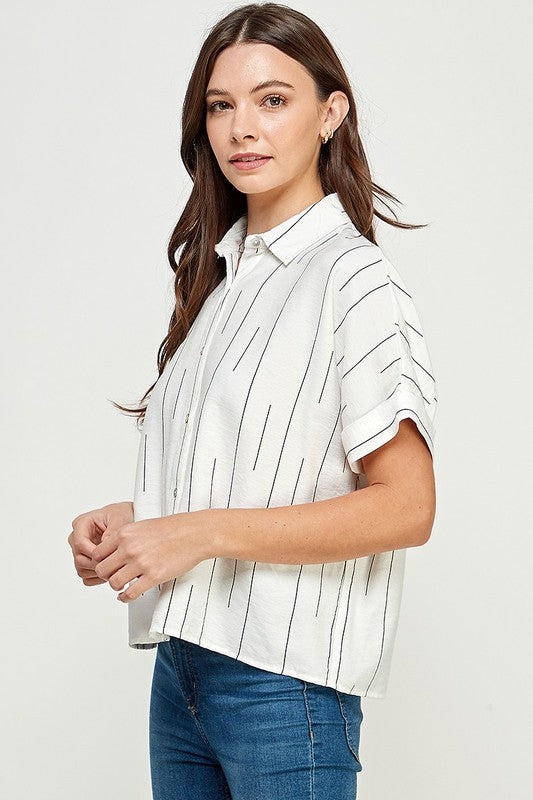 Over And Done Button Down  Striped Top