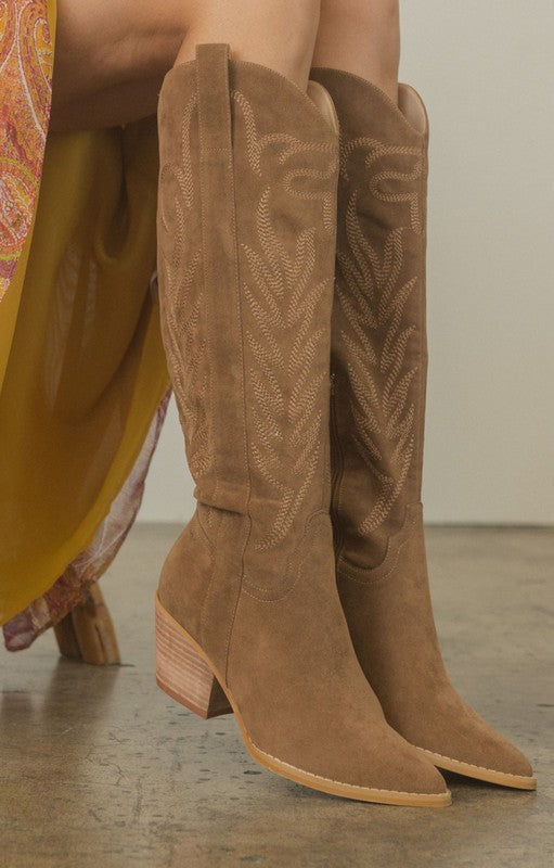 Samara Embroidered Tall Suede Cowboy Boot