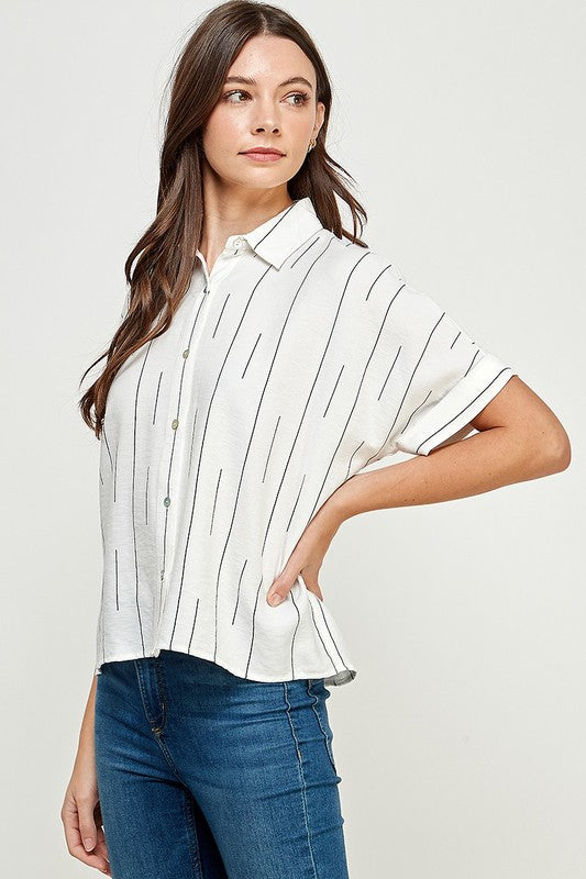 Over And Done Button Down  Striped Top