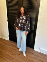 Boho Horse-Print Button-Up Blouse