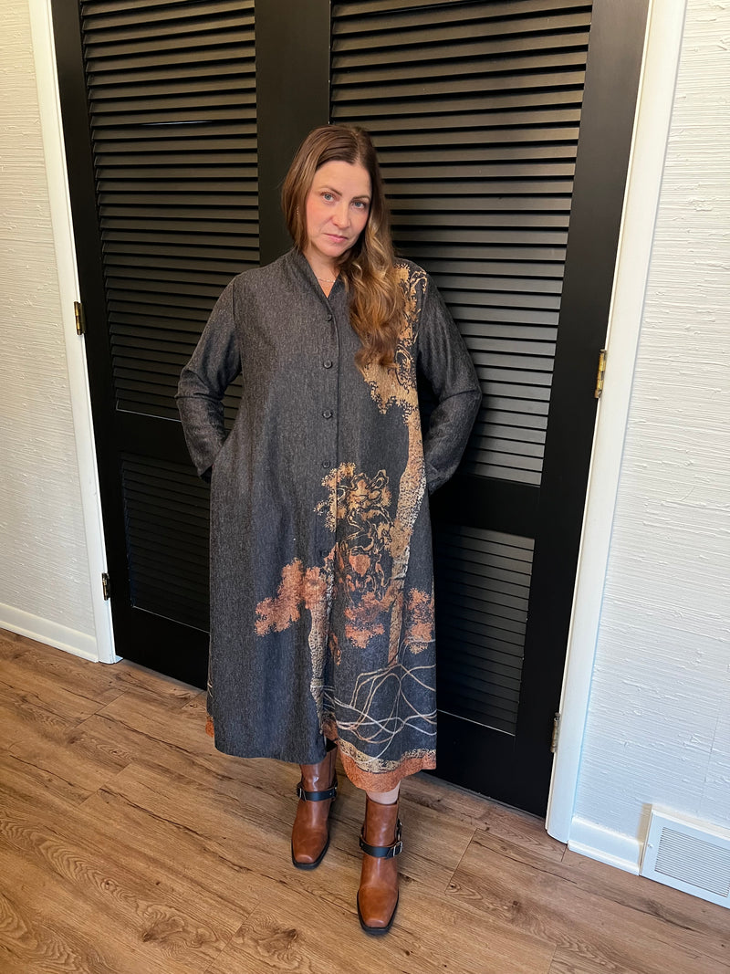 Multitone Button-Front Trench Coat/Dress