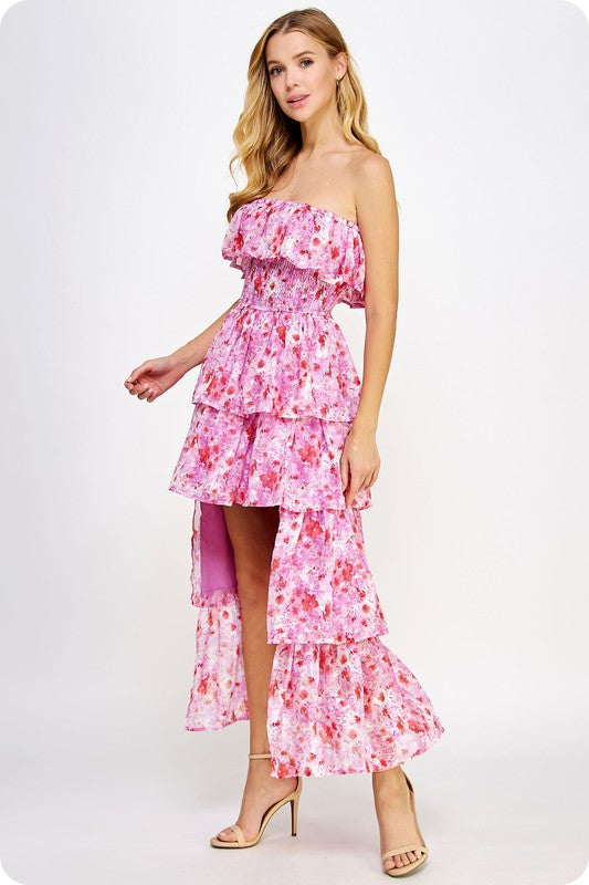 Sweetest Effect Floral High-Low Tiered Dress