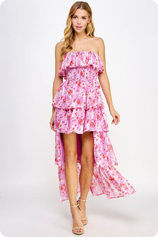 Sweetest Effect Floral High-Low Tiered Dress