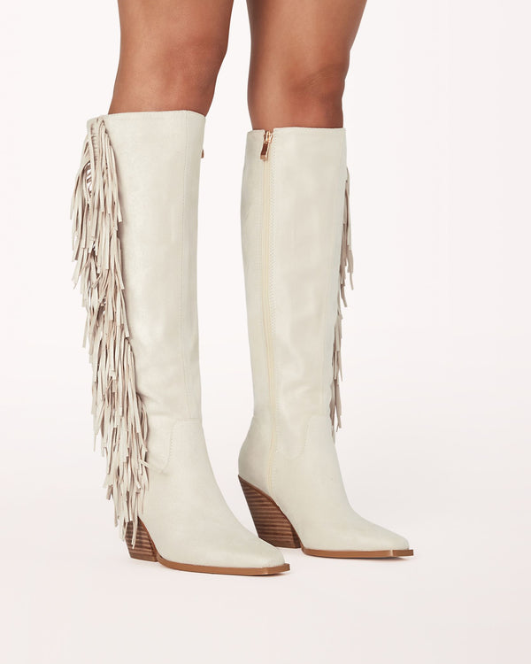 Ceylan Cream Suede Fringe Boot
