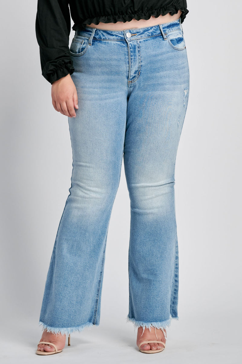 Tanner Mid Rise Frayed Flare Denim Jean